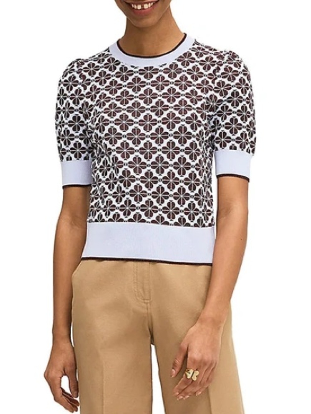 Kate Spade Short-Sleeve Floral Knit Top size XS